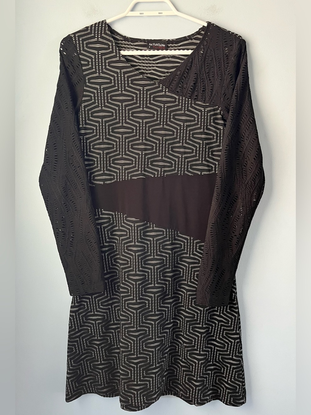 Luc Fontaine Black & White Patterned Cotton Blend Dress Size 6 Made In Canada